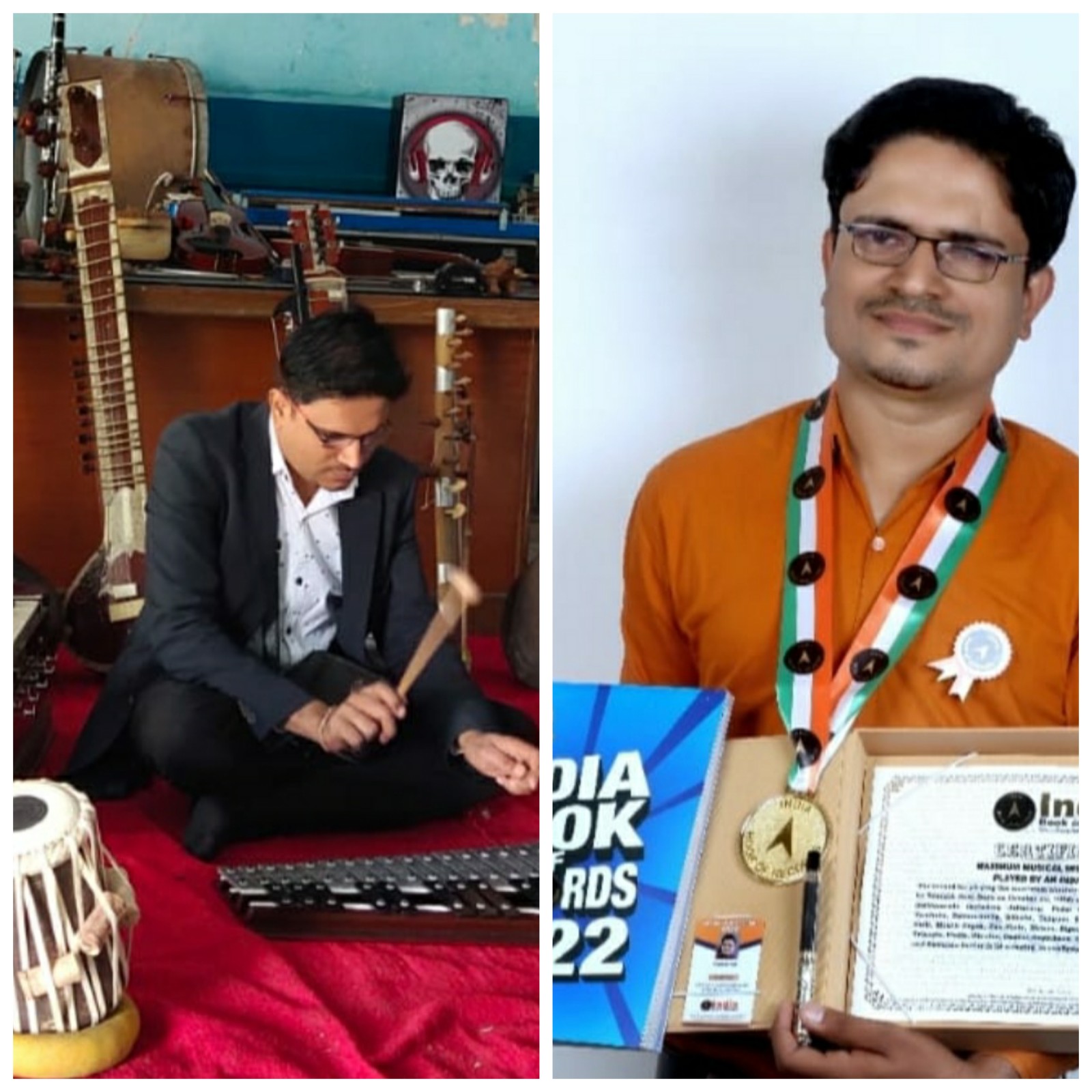 सौरभ ने 61 वाद्य यंत्र बजाकर एशिया बुक ऑफ एवं इंडिया बुक ऑफ रिकार्ड में नाम दर्ज कराया