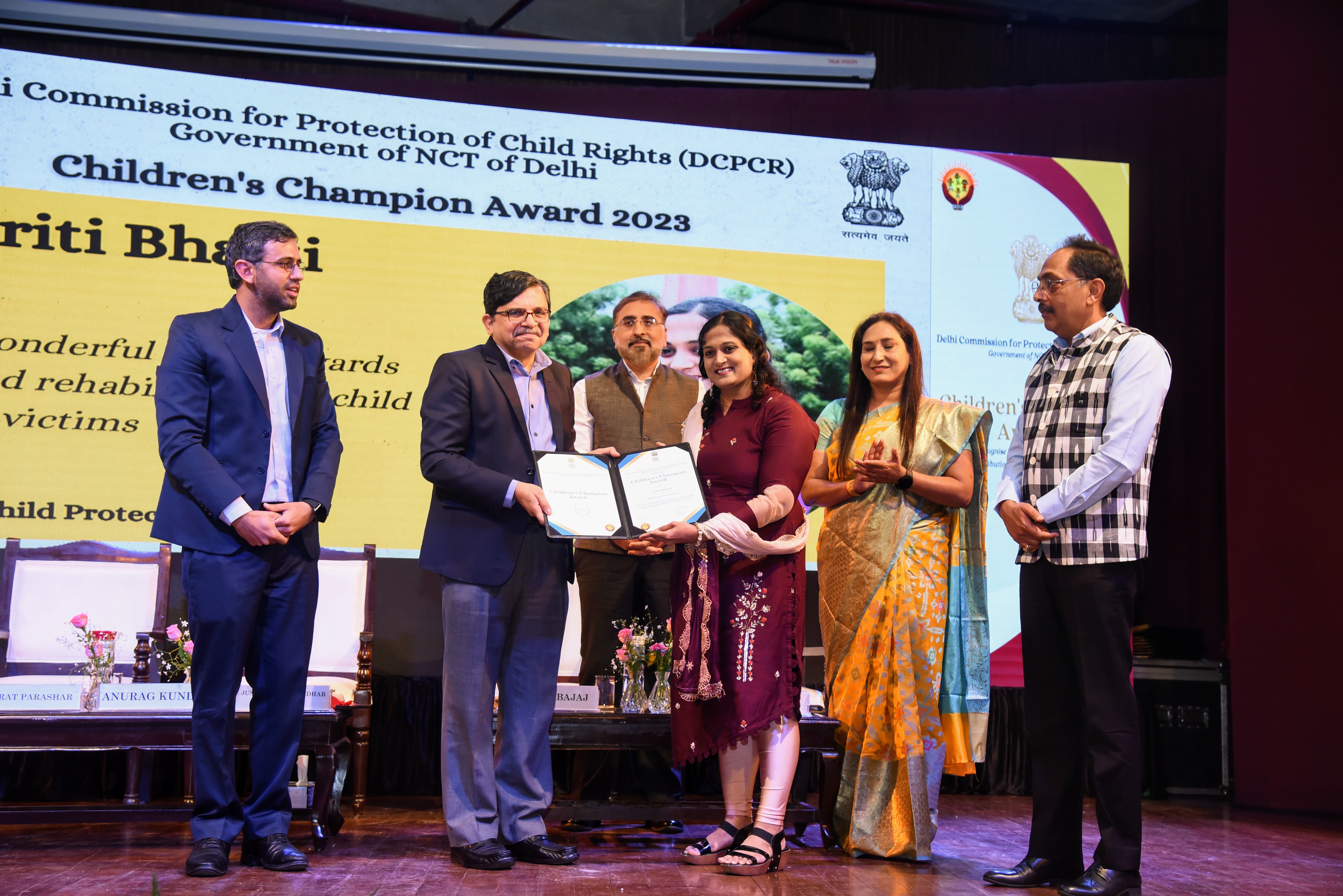 Children's Champion Award of Delhi Child Commission to Dr.Kriti Bharti