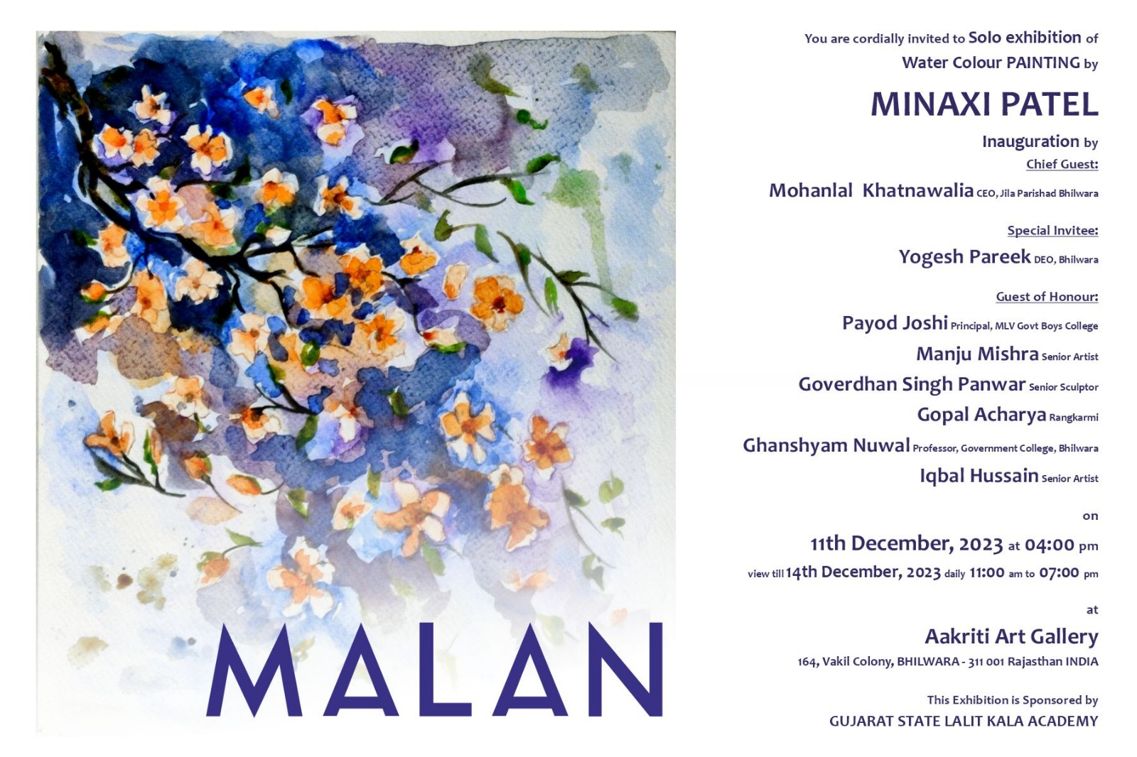 Solo Art Exhibition by Minakshi Patel from December 11 to December 14, 2023