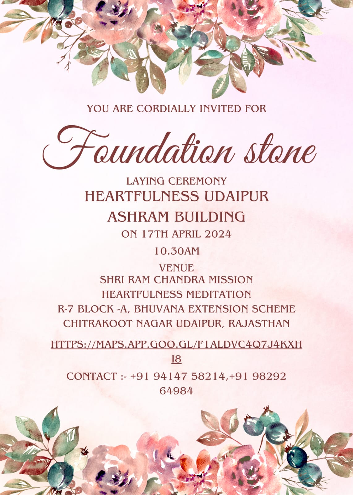 हार्टफुलनेस ध्यान केन्द्र, उदयपुर की आश्रम भूमि का शिलान्यास कार्यक्रम 17 अप्रैलको 