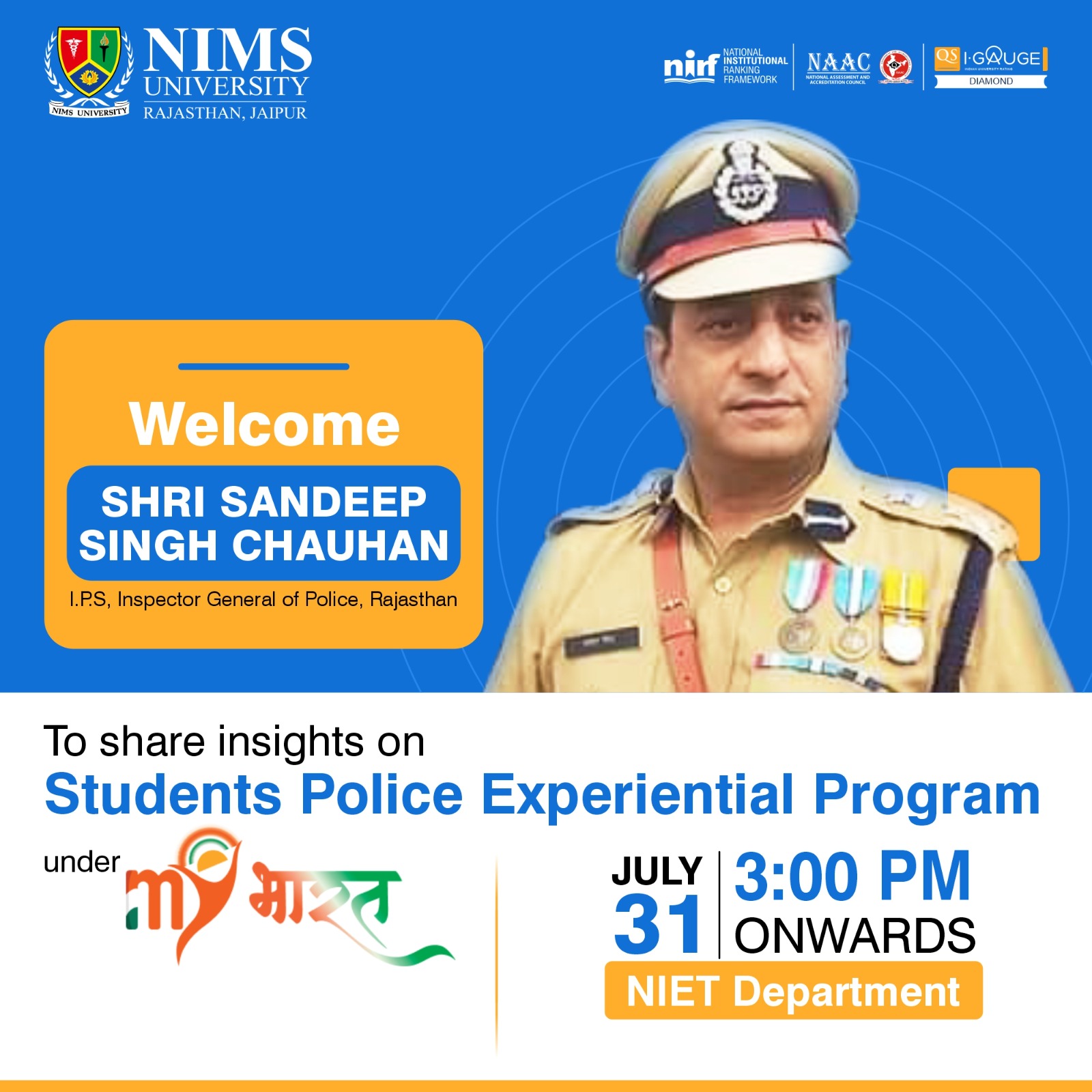 ### IG Sandeep Singh Chauhan to Visit NIMS University Sports Board 