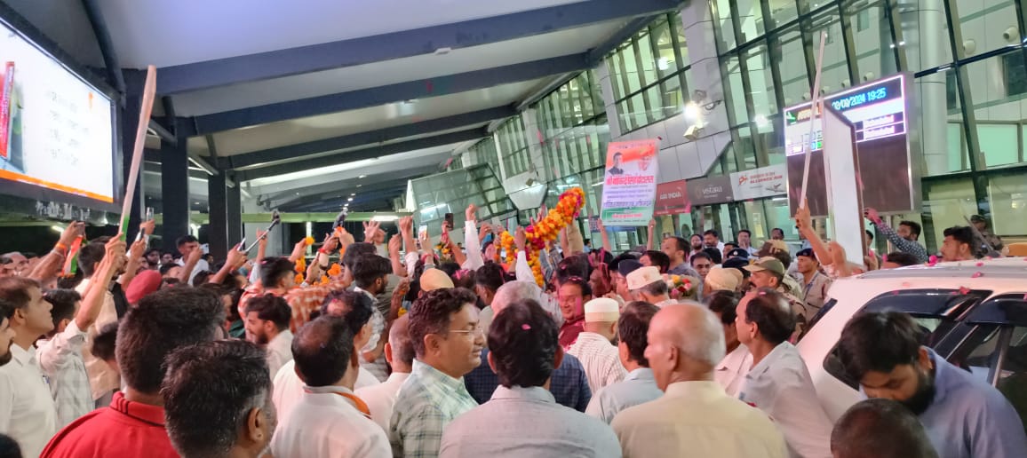 ### Rajasthan PCC President Govind Singh Dotasra Welcomed at Dabok Airport 
