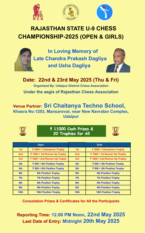 Udaipur to Host Week-Long Chess Championship from May 18–25