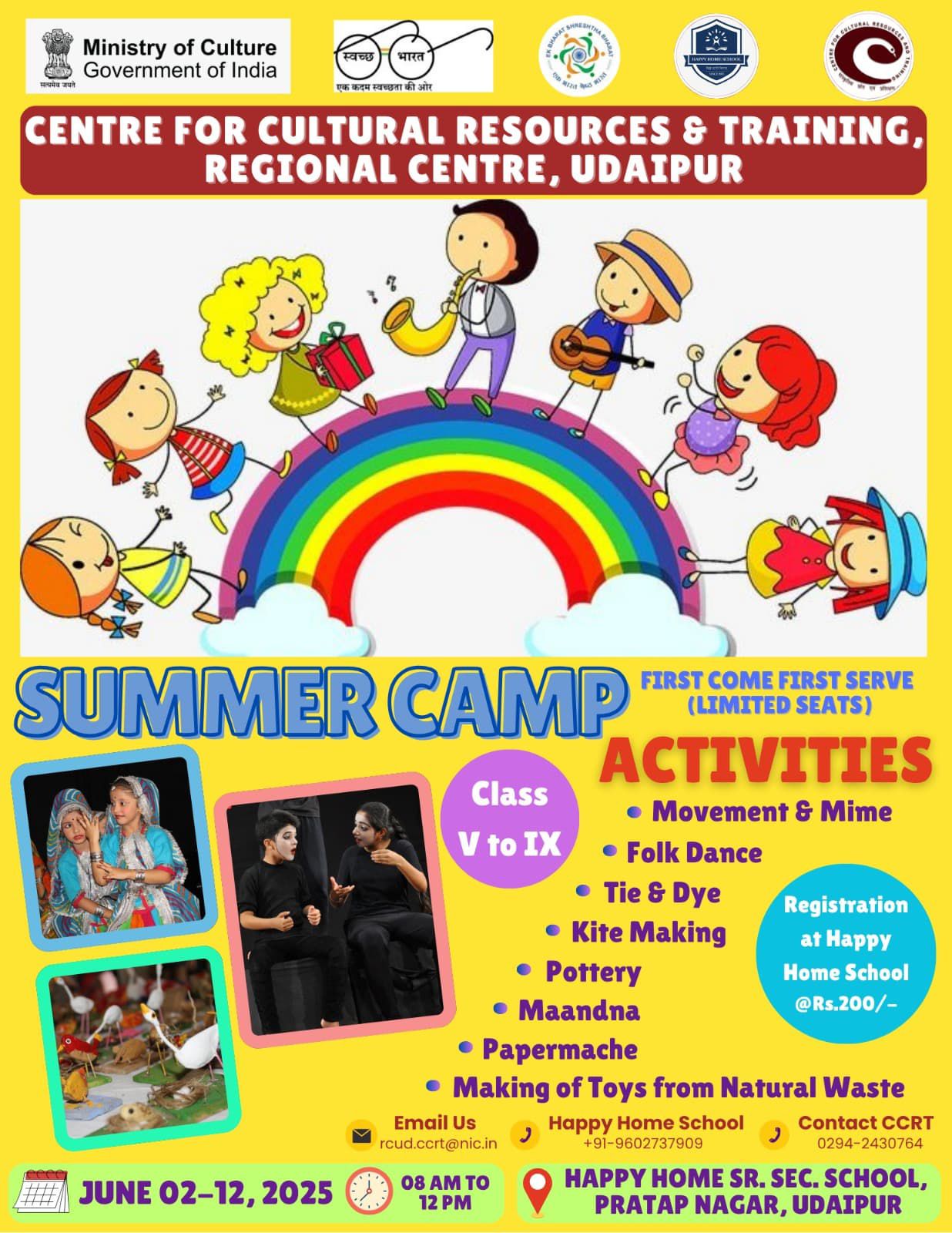 Colourful Summer Camp Announced by CCRT Udaipur