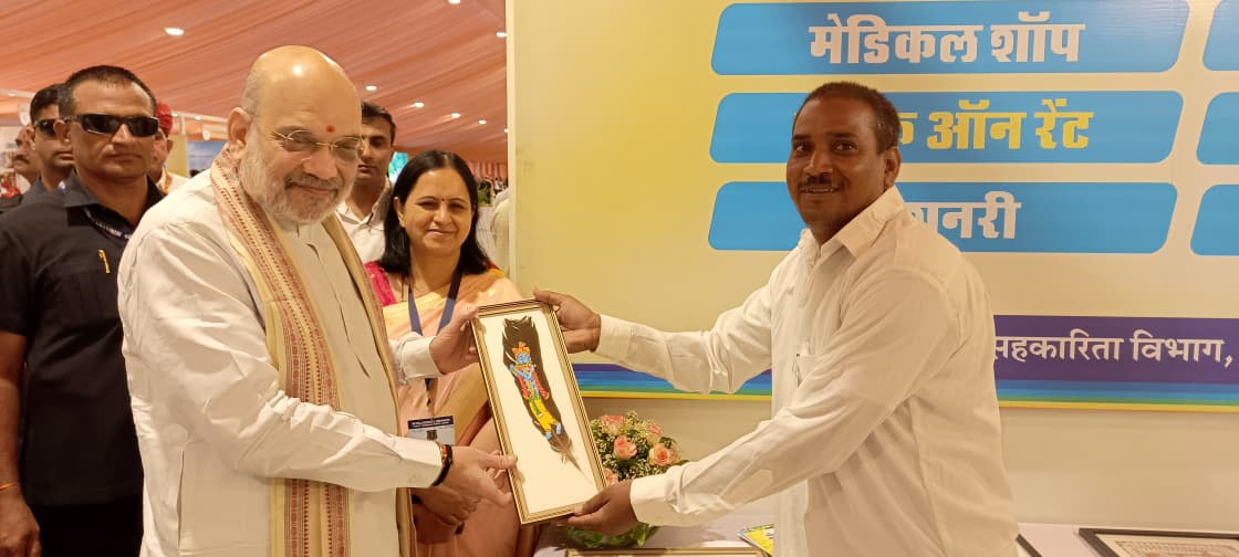 पंख पर अद्भूत चित्रकारी देख अभिभूत हुए गृहमंत्री