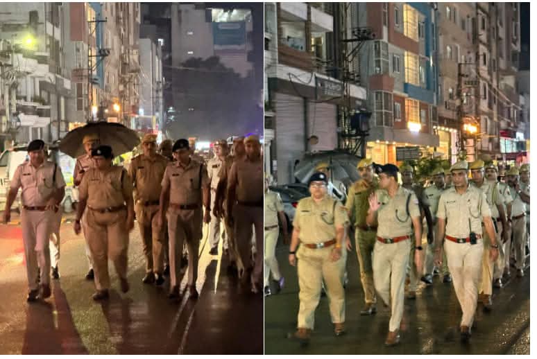 Night Flag March Led by Newly Appointed City SP Tejaswani Gautam in Kota's Coaching Hub