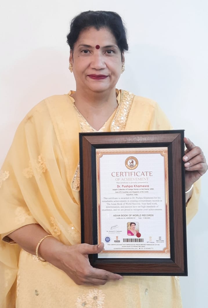 Dr. Pushpa Khamesra’s Name Recorded in Asian Book of World Records