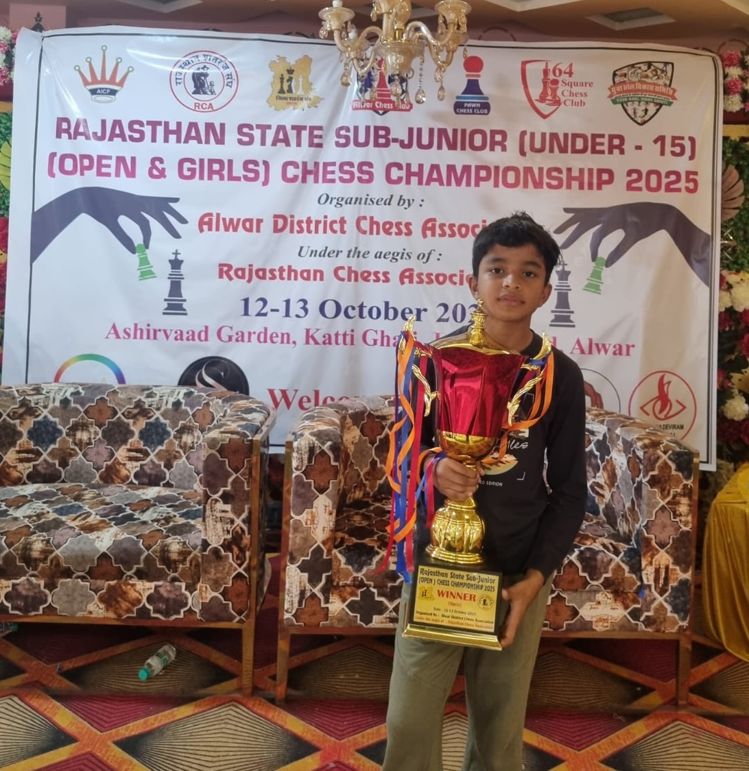 Rishan of Udaipur Crowned Rajasthan State Sub-Junior Chess Champion, Advika Runner-Up Rishan of Udaipur Crowned Rajasthan State Sub-Junior Chess Champion, Advika Runner-Up